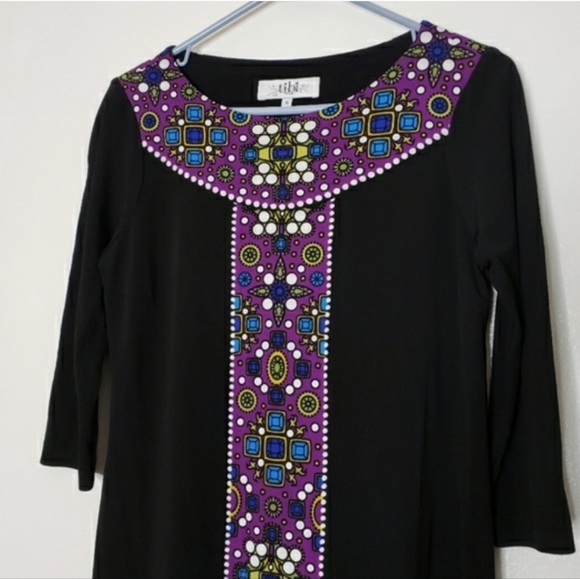 Tibi Jewel Panel Shift Dress Scuba Luxury Black Purple Mini - Picture 9 of 14